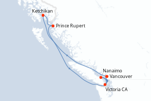 Carte itinéraire croisière - 7 jours au départ de Vancouver - Alaska