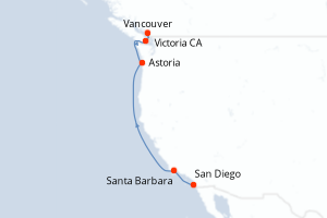 Carte itinéraire croisière - 6 jours au départ de San Diego - Alaska
