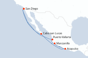 Carte itinéraire croisière - 9 jours au départ de San Diego - Amérique du Nord