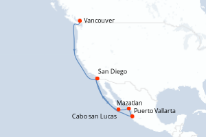Carte itinéraire croisière - 11 jours au départ de Vancouver - Amérique du Nord