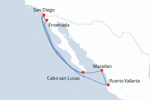 Carte itinéraire croisière - 12 jours au départ de San Diego - Amérique du Nord