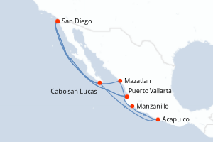 Carte itinéraire croisière - 16 jours au départ de San Diego - Amérique du Nord