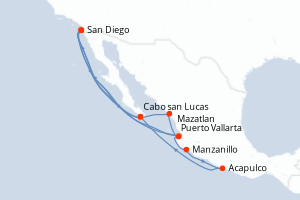 Carte itinéraire croisière - 16 jours au départ de San Diego - Amérique du Nord