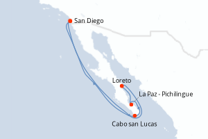 Carte itinéraire croisière - 7 jours au départ de San Diego - Amérique du Nord