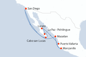 Carte itinéraire croisière - 11 jours au départ de San Diego - Amérique du Nord