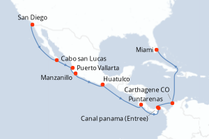 Carte itinéraire croisière - 15 jours au départ de San Diego - Caraïbes Bahamas