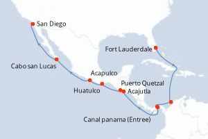 Carte itinéraire croisière - 14 jours au départ de Fort Lauderdale - Transatlantique