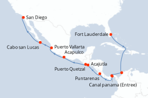 Carte itinéraire croisière - 16 jours au départ de Fort Lauderdale - Transatlantique