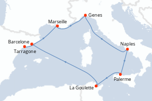 Carte itinéraire croisière - 7 jours au départ de Tarragone - Méditerranée