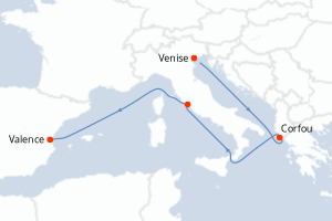 Carte itinéraire croisière - 6 jours au départ de Venise - Méditerranée