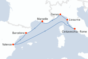 Carte itinéraire croisière - 7 jours au départ de Marseille - Méditerranée