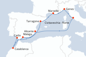 Carte itinéraire croisière - 10 jours au départ de Marseille - Méditerranée