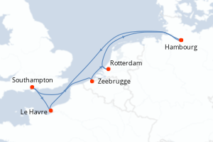 Carte itinéraire croisière - 7 jours au départ de Hambourg - Europe du Nord