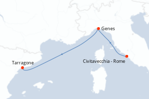 Carte itinéraire croisière - 3 jours au départ de Civitavecchia - Rome - Méditerranée