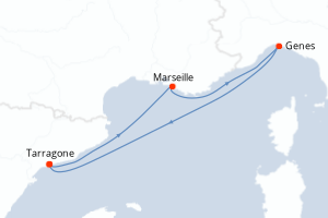 Carte itinéraire croisière - 4 jours au départ de Tarragone - Méditerranée