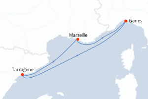 Carte itinéraire croisière - 4 jours au départ de Genes - Méditerranée