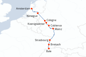 Carte itinéraire croisière - 7 jours au départ de Amsterdam - Europe du Nord