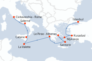 Carte itinéraire croisière - 9 jours au départ de Istanbul - Méditerranée