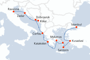 Carte itinéraire croisière - 10 jours au départ de Istanbul - Méditerranée