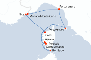 Carte itinéraire croisière - 7 jours au départ de Nice - Méditerranée