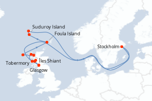 Carte itinéraire croisière - 9 jours au départ de Glasgow - Europe du Nord