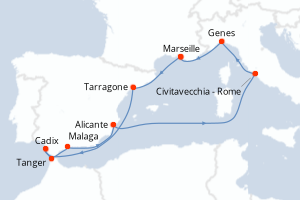 Carte itinéraire croisière - 10 jours au départ de Marseille - Méditerranée