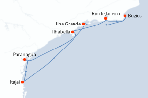Carte itinéraire croisière - 7 jours au départ de Rio de Janeiro - Amérique du Sud