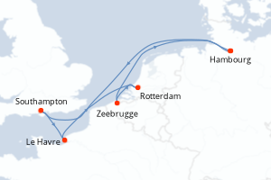 Carte itinéraire croisière - 7 jours au départ de Hambourg - Europe du Nord