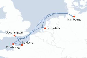 Carte itinéraire croisière - 7 jours au départ de Le Havre - Europe du Nord