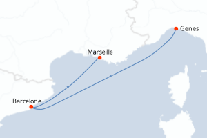 Carte itinéraire croisière - 3 jours au départ de Genes - Méditerranée