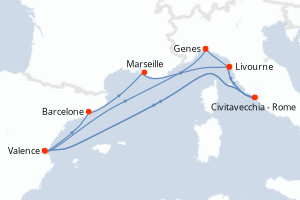 Carte itinéraire croisière  - 12 jours au départ de Genes - Méditerranée