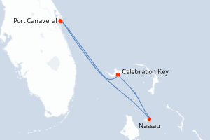 Carte itinéraire croisière - 4 jours au départ de Port Canaveral - Caraïbes Bahamas