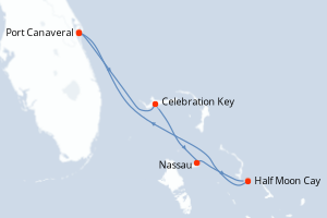 Carte itinéraire croisière - 5 jours au départ de Port Canaveral - Caraïbes Bahamas