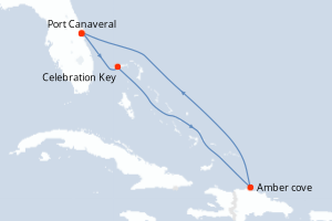 Carte itinéraire croisière - 5 jours au départ de Port Canaveral - Caraïbes Bahamas