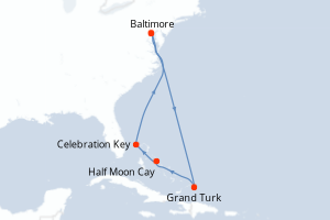 Carte itinéraire croisière - 8 jours au départ de Baltimore - Amérique du Nord