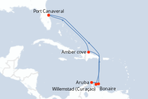 Carte itinéraire croisière - 9 jours au départ de Port Canaveral - Caraïbes Bahamas