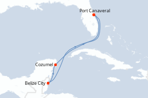 Carte itinéraire croisière - 6 jours au départ de Port Canaveral - Caraïbes Bahamas