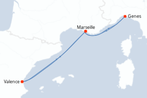 Carte itinéraire croisière - 4 jours au départ de Valence - Méditerranée