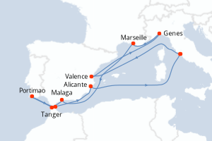 Carte itinéraire croisière - 13 jours au départ de Civitavecchia - Rome - Méditerranée
