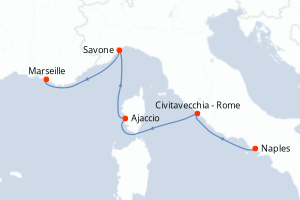 Carte itinéraire croisière - 4 jours au départ de Naples - Méditerranée