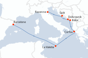 Carte itinéraire croisière - 7 jours au départ de Barcelone - Méditerranée