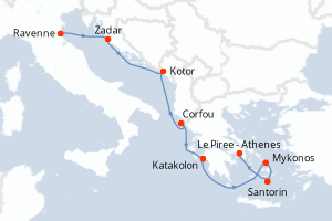Carte itinéraire croisière - 7 jours au départ de Ravenne - Méditerranée