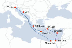 Carte itinéraire croisière - 11 jours au départ de Split - Adriatique