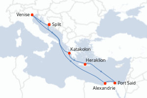 Carte itinéraire croisière - 10 jours au départ de Split - Adriatique