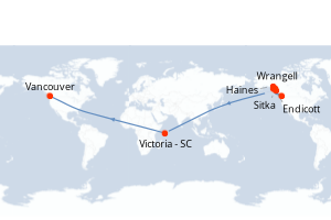 Carte itinéraire croisière - 9 jours au départ de Vancouver - Alaska