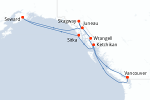 Carte itinéraire croisière  - 11 jours au départ de Vancouver - Alaska