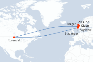 Carte itinéraire croisière  - 7 jours au départ de Bergen - Europe du Nord