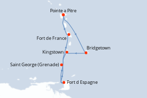 Carte itinéraire croisière - 7 jours au départ de Pointe a Pitre - Caraïbes Bahamas