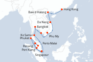 Carte itinéraire croisière - 22 jours au départ de Singapour - Asie