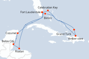 Carte itinéraire croisière - 14 jours au départ de Fort Lauderdale - Caraïbes Bahamas